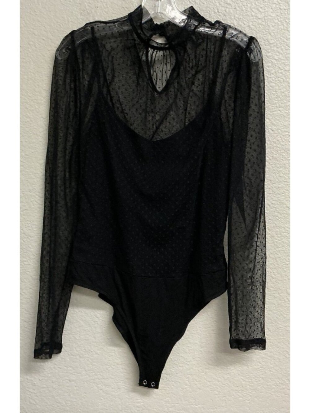 Forever 21+ Black Lace Mock Neck Bodysuit Size 2X Long Sleeve Sheer Sheer Plus